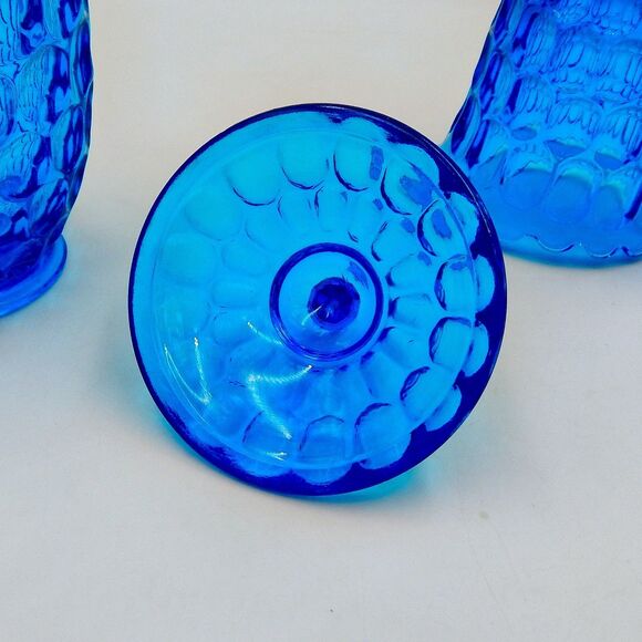 Fenton Glass Colonial Blue Thumbprint Sugar Bowl Creamer Pitcher Lid Set - Picture 13 of 13